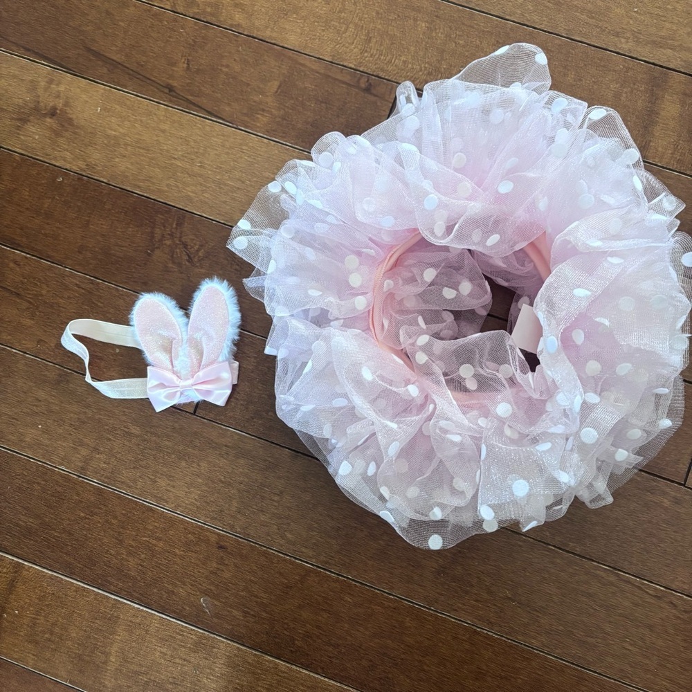 Pink Polka Tulle Bunny Dress-Up Set with Headband 0-12M - Picture 3 of 6